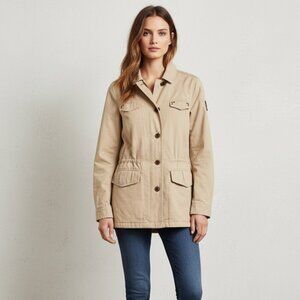 Banana Republic Jacket Size 8 Utility Blazer Pocketed Tan Khaki Safari Parka